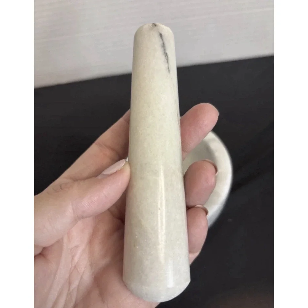 Vintage White Marble Footed Mortar & Pestle Set Herb Spice Grinder